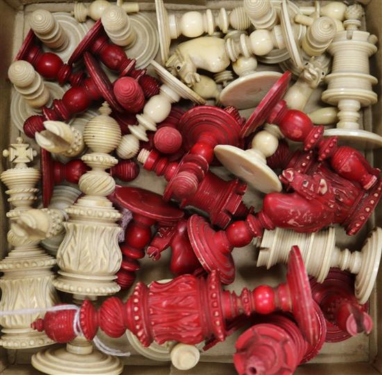 A 19th century barleycorn type ivory chess set